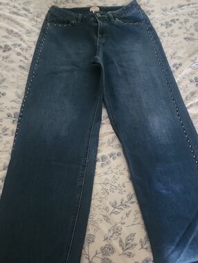 Camila Coelho Dark Blue Straight-Leg Jeans with Side Studs